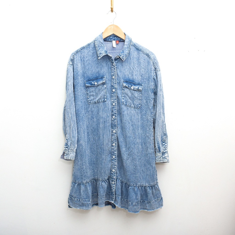 Anthropologie Pilcro Flounced Chambray Shirt Dress